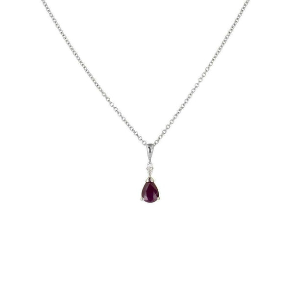 Finnies The Jewellers 9ct White Gold Pear Shaped Ruby and Two Round Cut Diamond 0.03ct