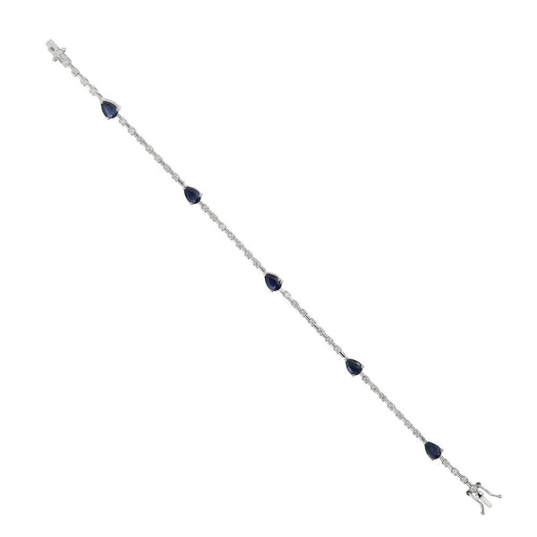 Finnies The Jewellers 9ct White Gold Pear Shaped Sapphires & Diamond Ligne Bracelet