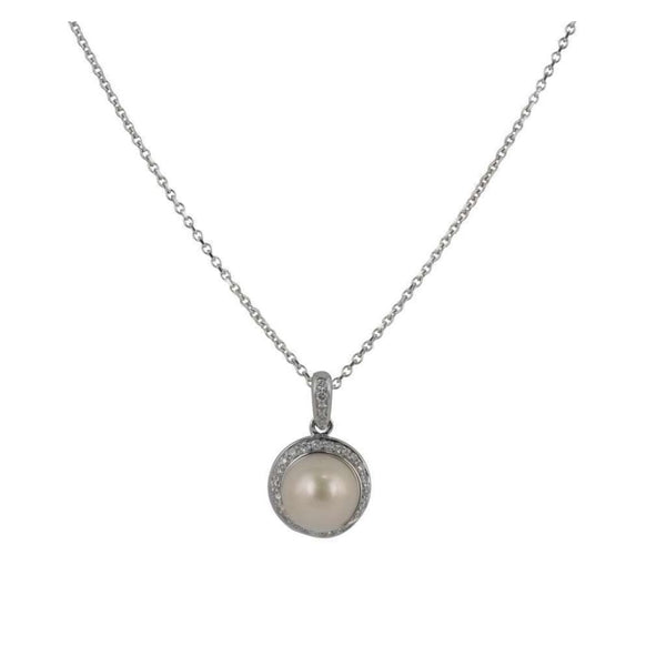 Finnies The Jewellers 9ct White Gold Pearl and Diamond Pendant