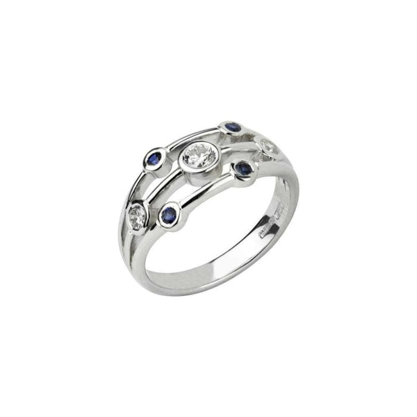 Finnies The Jewellers 9ct White Gold Sapphire & Diamond Three Strand Dress Ring
