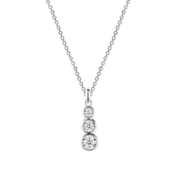 Finnies The Jewellers 9ct White Gold Three Graduated Diamond Pendant with 16