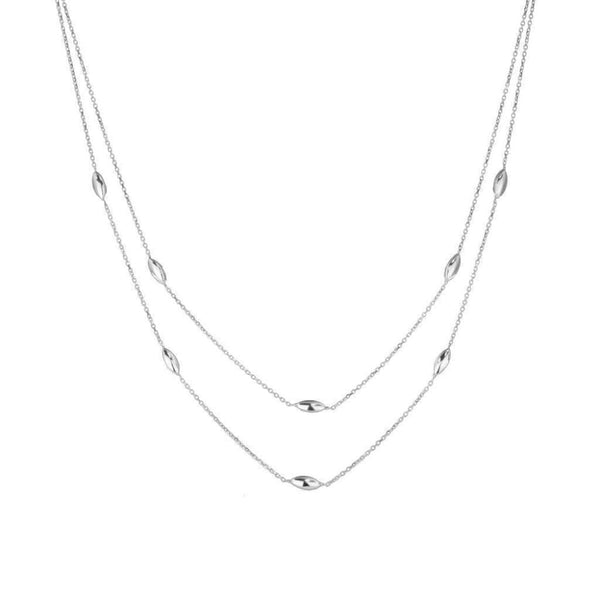 Finnies The Jewellers 9ct White Gold Two Row Chain Necklace with Marquise Shaped Beads