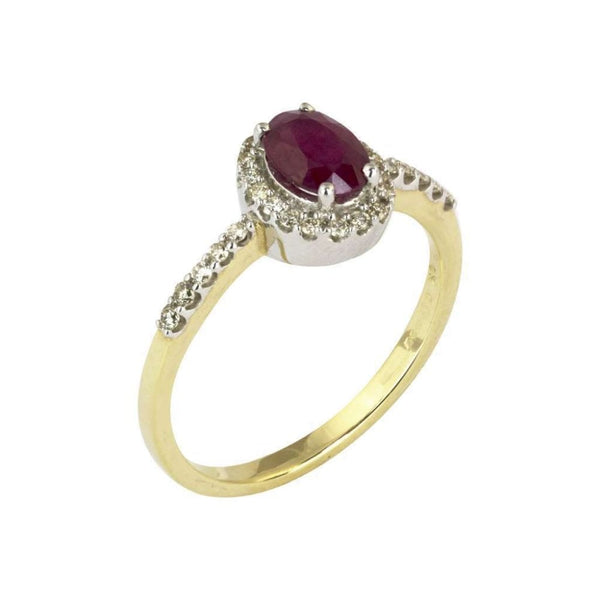 Finnies The Jewellers 9ct Yellow and White Gold Diamond And Oval Ruby Cluster Ring