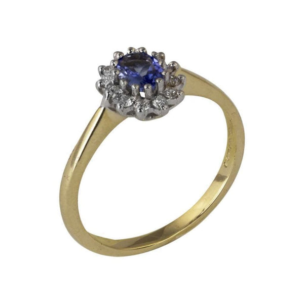 Finnies The Jewellers 9ct Yellow and White Gold Diamond and Tanzanite Cluster Ring