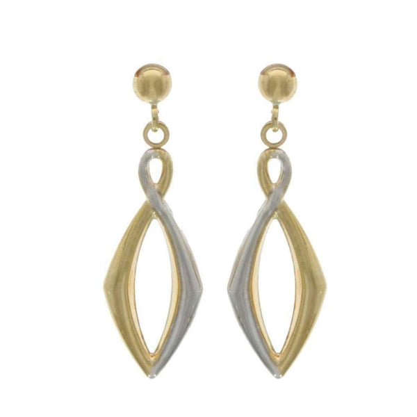 Finnies The Jewellers 9ct Yellow and White Gold Figure Of Eight Drop Earrings