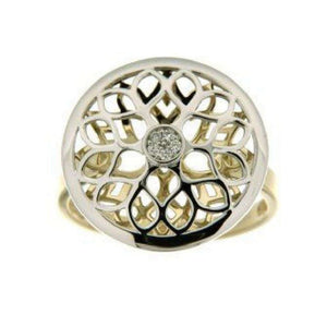 Finnies The Jewellers 9ct Yellow and White Gold Leaf Patterned Round Dress Ring