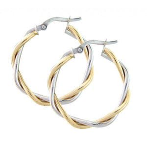 Finnies The Jewellers 9ct Yellow and White Gold Twist Hoop Earrings