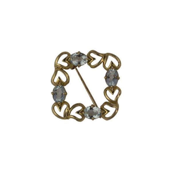 Finnies The Jewellers 9ct Yellow Gold Aquamarine & Hearts Diamond Shaped Brooch