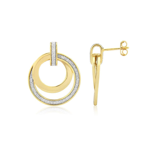 Finnies The Jewellers 9ct Yellow Gold Bar and Double Circle Glitter Earrings