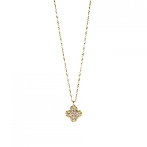 Finnies The Jewellers 9ct Yellow Gold Bead Set Diamond 0.07ct Fower Pendant with 16
