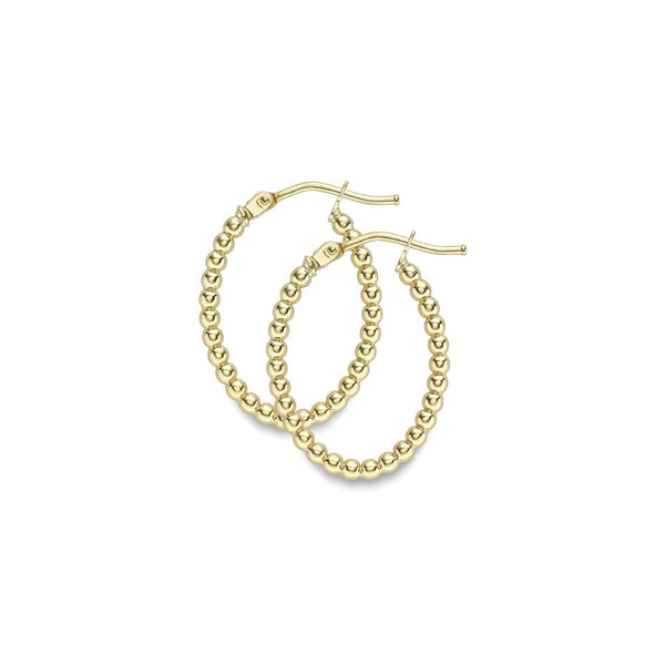 Finnies The Jewellers 9ct Yellow Gold Beaded Oval Hoops