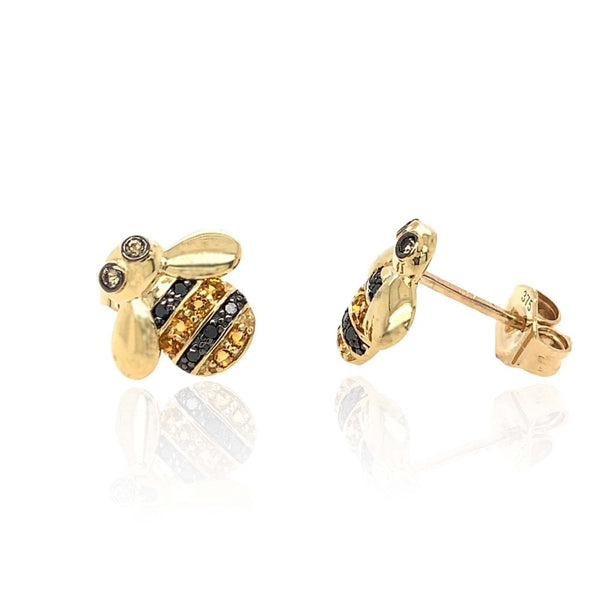 Finnies The Jewellers 9ct Yellow Gold Black Diamond & Citrine Bee Studs