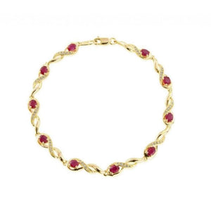 Finnies The Jewellers 9ct Yellow Gold Diamond 0.20ct and Oval Ruby Bracelet