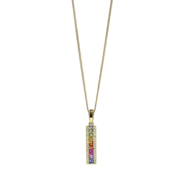 Finnies The Jewellers 9ct Yellow Gold Diamond and Multi Sapphire Bar Style Pendant
