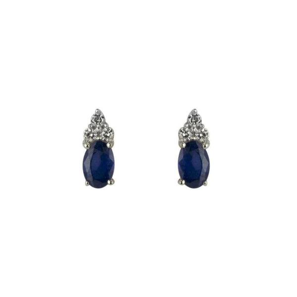 Finnies The Jewellers 9ct Yellow Gold Diamond and Oval Blue Sapphire Stud Earrings