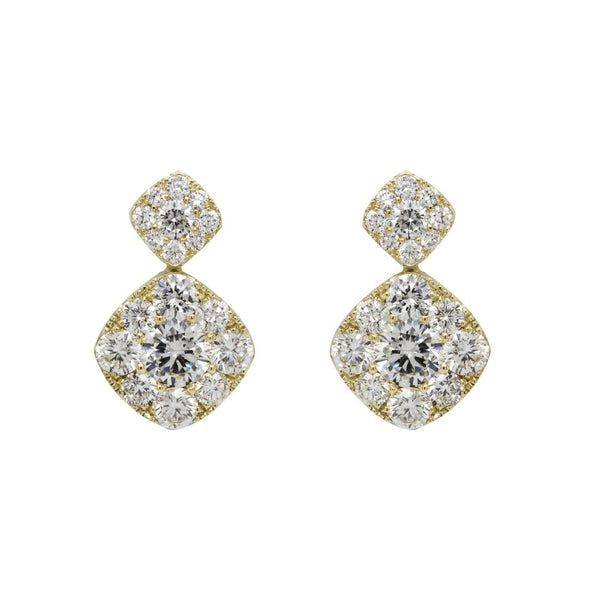Finnies The Jewellers 9ct Yellow Gold Diamond Double Cluster Drop Earrings