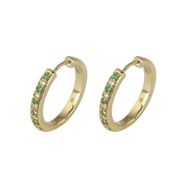 Finnies The Jewellers 9ct Yellow Gold Diamond & Emerald Huggie Hoop Earrings