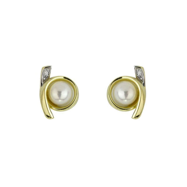 Finnies The Jewellers 9ct Yellow Gold Diamond & Freshwater Pearl Studs