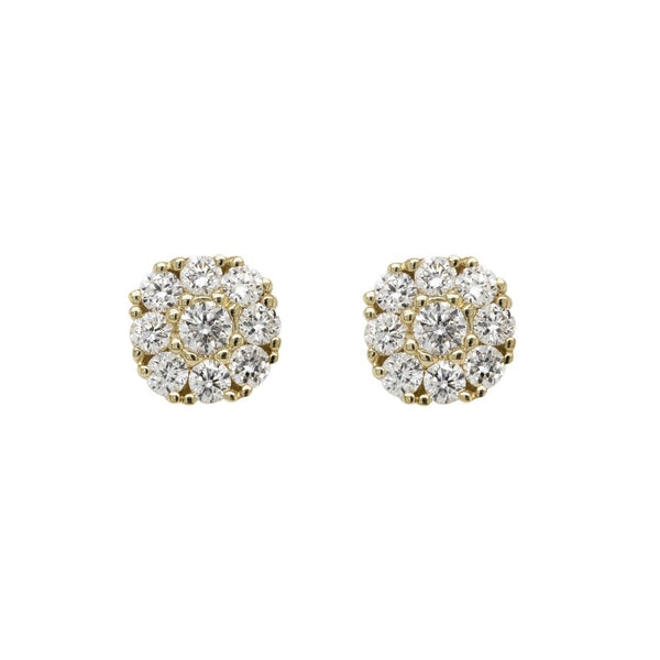 Finnies The Jewellers 9ct Yellow Gold Diamond Halo Cluster Stud Earrings