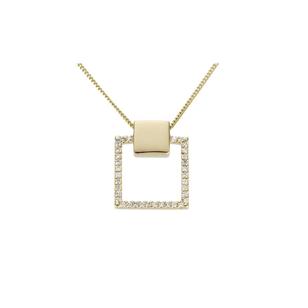 Finnies The Jewellers 9ct Yellow Gold Diamond Open Square Pendant on 16