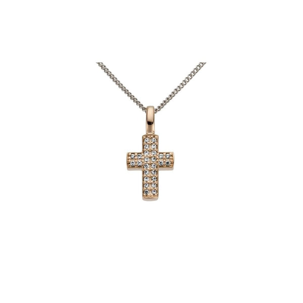 Finnies The Jewellers 9ct Yellow Gold Diamond Pave Set Small Cross Pendant