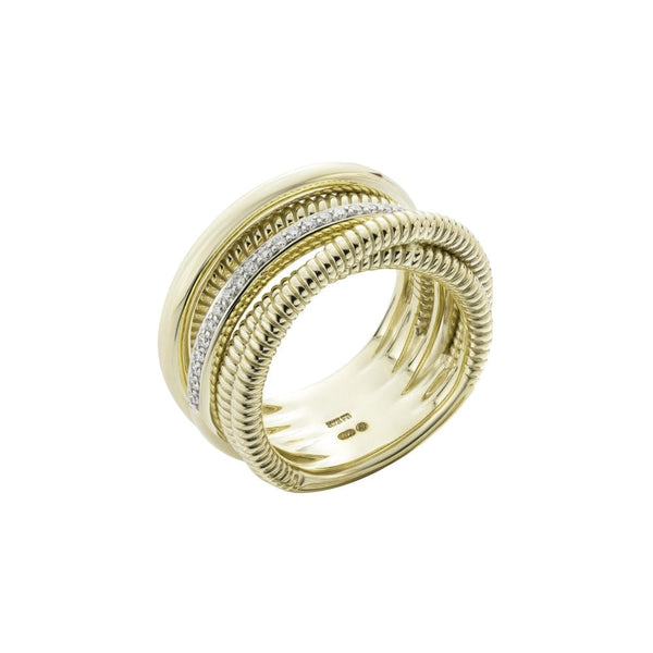 9ct Yellow Gold Diamond Set Multi Strand Textured Dress Ring,0.18ct