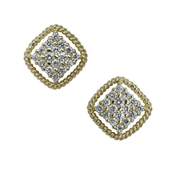 Finnies The Jewellers 9ct Yellow Gold Diamond Set Square Halo Earrings