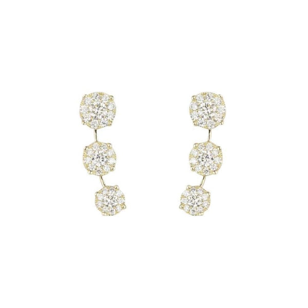 Finnies The Jewellers 9ct Yellow Gold Diamond Three Cluster Cuff Earrings