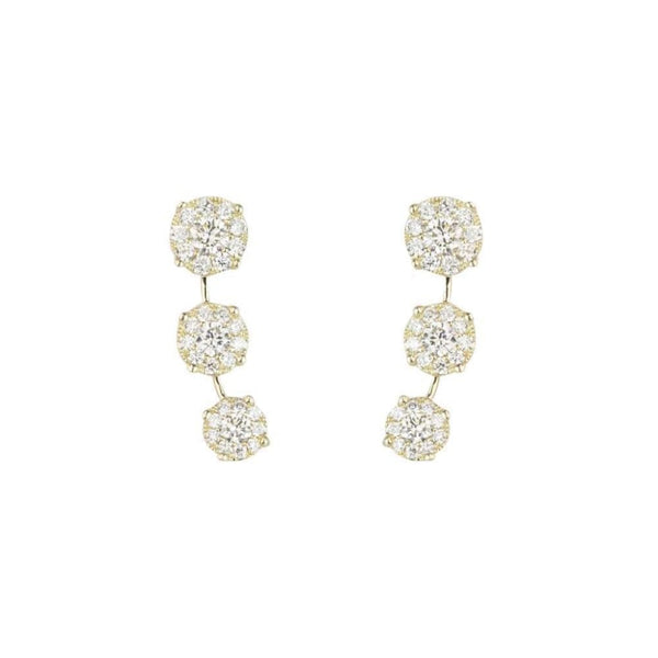 Finnies The Jewellers 9ct Yellow Gold Diamond Three Cluster Cuff Earrings