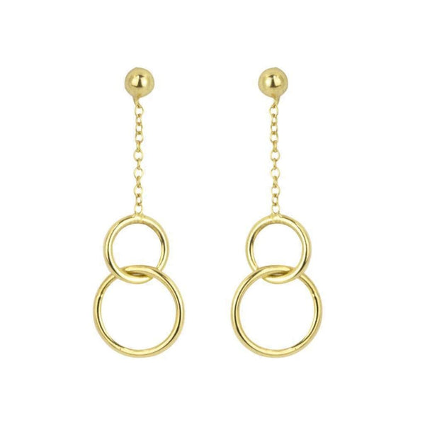 Finnies The Jewellers 9ct Yellow Gold Double Circle Chain Drop Earrings