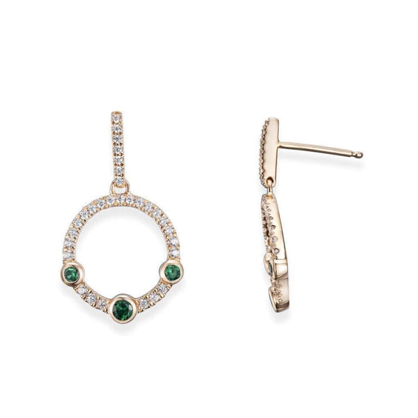 Finnies The Jewellers 9ct Yellow Gold Emerald & Diamond Circle Drop Earrings