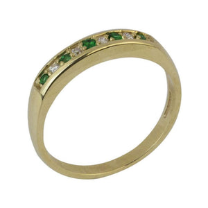 Finnies The Jewellers 9ct Yellow Gold Emerald & Diamond Grain Set Band Ring