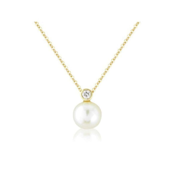 Finnies The Jewellers 9ct Yellow Gold Freshwater Pearl Pendant & Round Diamond 0.05ct