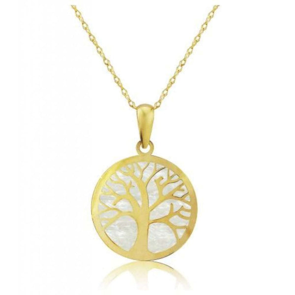 Finnies The Jewellers 9ct Yellow Gold MOP Round Pendant with The Tree Of Life
