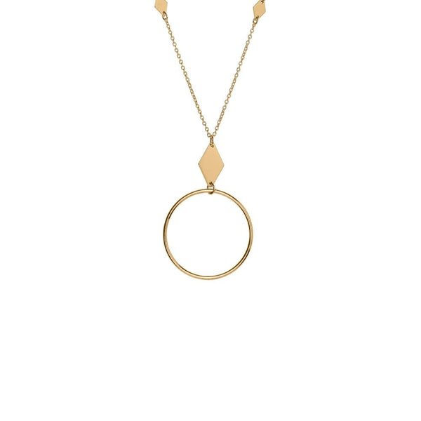 Finnies The Jewellers 9ct Yellow Gold Open Circle Hanging From Diamond Shape Necklace