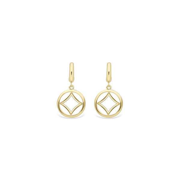 Finnies The Jewellers 9ct Yellow Gold Open Circle & Square Drop Earrings