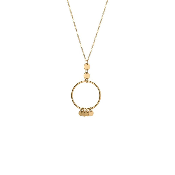 Finnies The Jewellers 9ct Yellow Gold Open Circle with Disc Droplets on 16