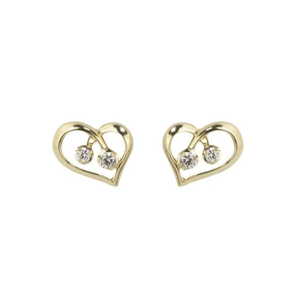 Finnies The Jewellers 9ct Yellow Gold Open Heart Diamond Stud Earrings