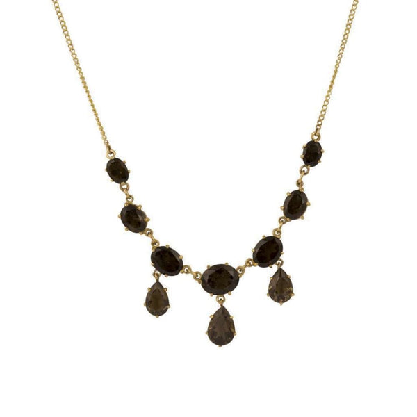 Finnies The Jewellers 9ct Yellow Gold Oval and Pear Shaped Smokey Quartz Necklet
