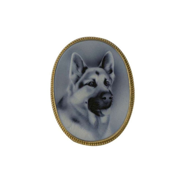 Finnies The Jewellers 9ct Yellow Gold Oval Blue Alsatian Cameo Brooch