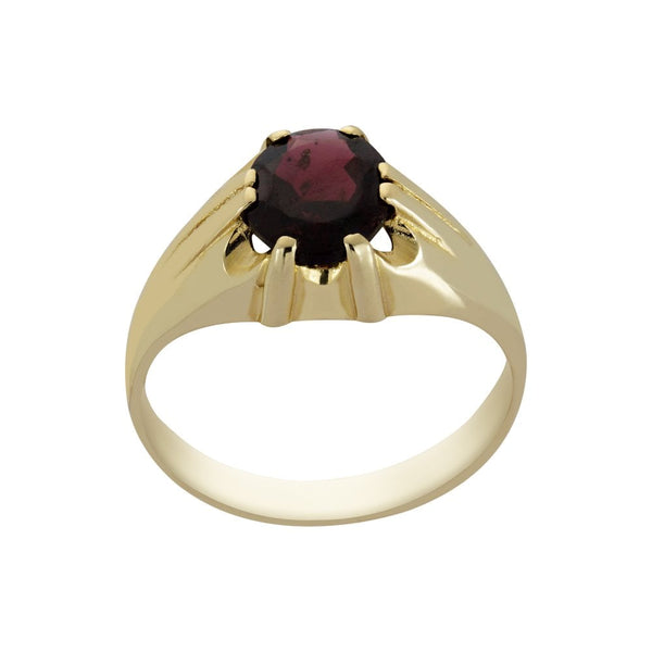 Finnies The Jewellers 9ct Yellow Gold Oval Claw Set Garnet Signet Ring