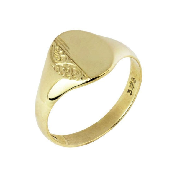 Finnies The Jewellers 9ct Yellow Gold Oval Engraved Signet Ring