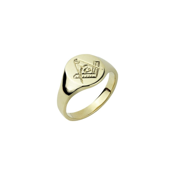 Finnies The Jewellers 9ct Yellow Gold Oval Shaped Engraved Masconic Signet Ring