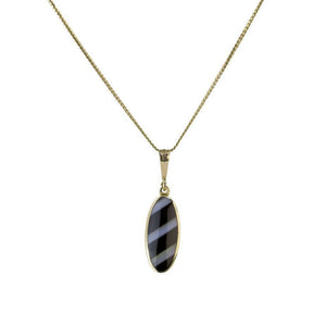 Finnies The Jewellers 9ct Yellow Gold Oval Stripy Agate Pendant