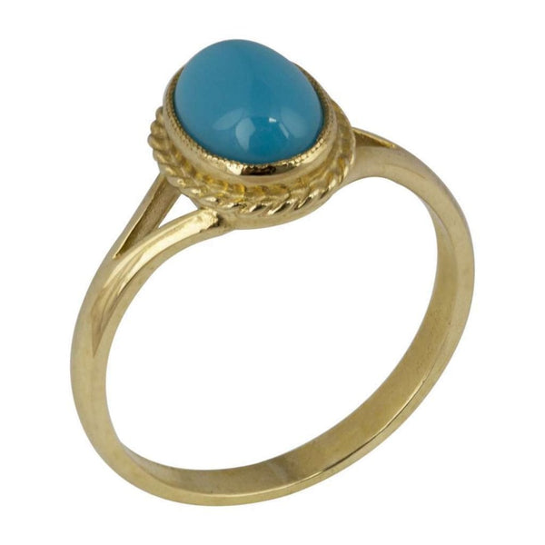 Finnies The Jewellers 9ct Yellow Gold Oval Turquoise Dress Ring Set in a Rubover