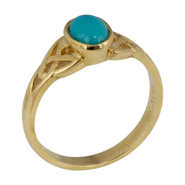 Finnies The Jewellers 9ct Yellow Gold Oval Turquoise Rubover Set Dress Ring