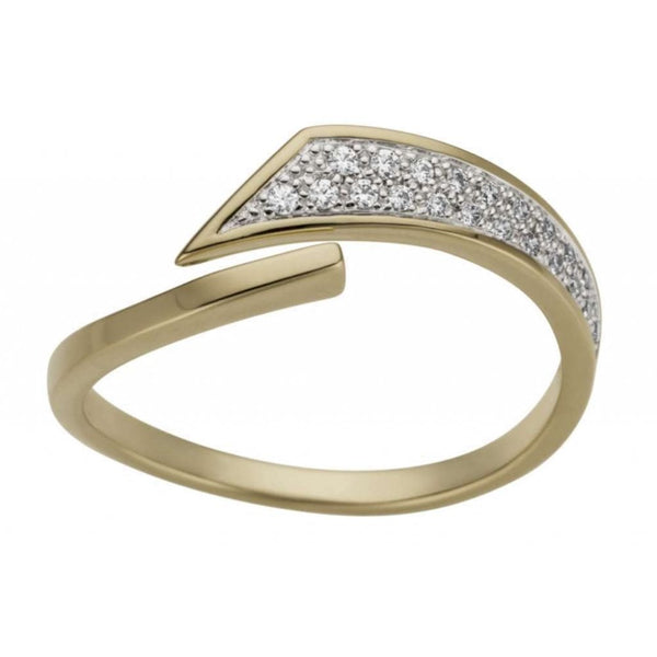 Finnies The Jewellers 9ct Yellow Gold Pave Set Diamond Cross Over Ring
