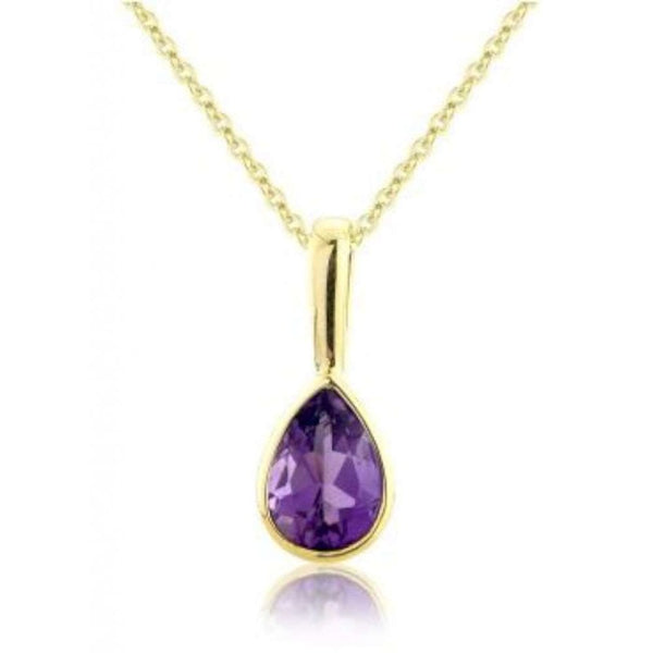 Finnies The Jewellers 9ct Yellow Gold Pear Shaped Amethyst Rubover Set Pendant