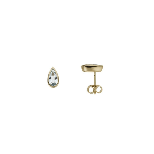 Finnies The Jewellers 9ct Yellow Gold Pear Shaped Blue Topaz Rub over Set Earrings