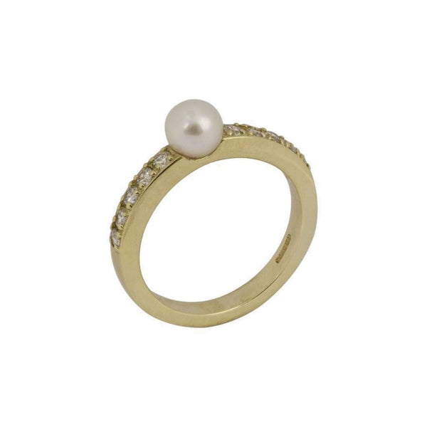 Finnies The Jewellers 9ct Yellow Gold Pearl &  Diamond Dress Ring